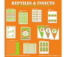 Reptiles and Insects Birthday Party Printables Collection - Orange and Green